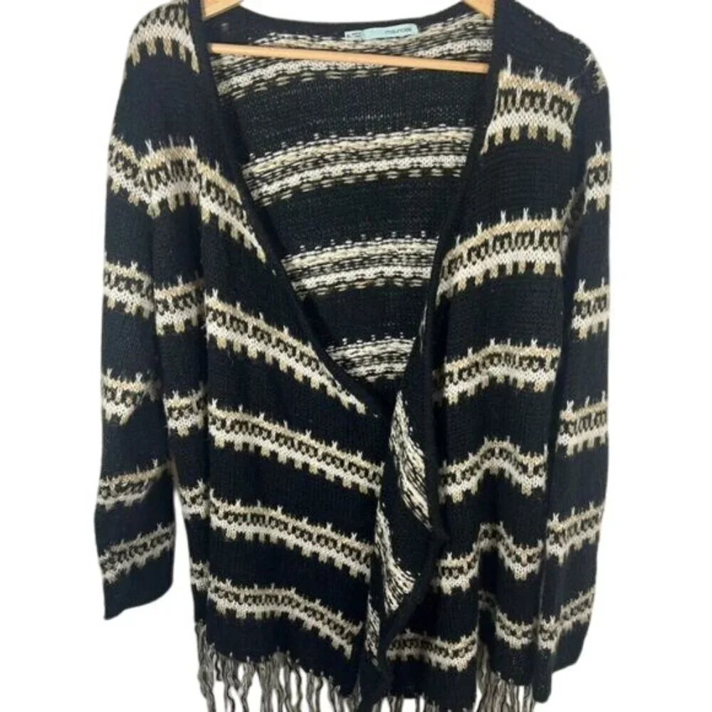 Maurices cozy black striped cardigan with fringe size XL